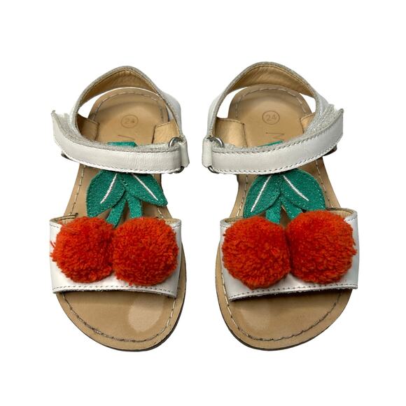 Mini Boden Cherry Pom Pom Leather Sandals 8 - Picture 1 of 4